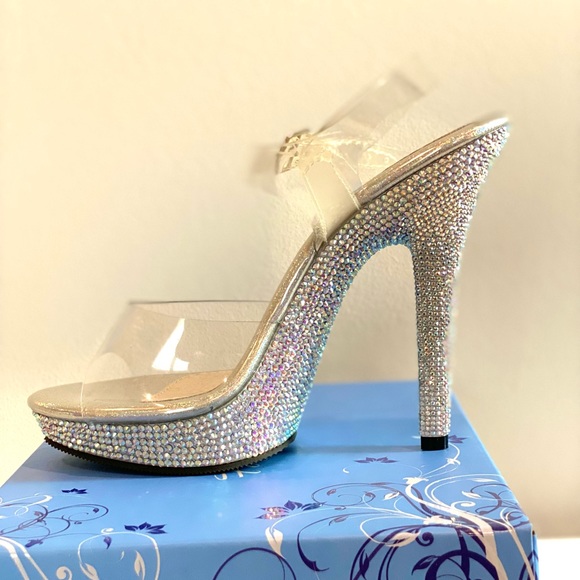 Clear platform heels with ankle strap and crystals size 6 - Picture 8 of 15